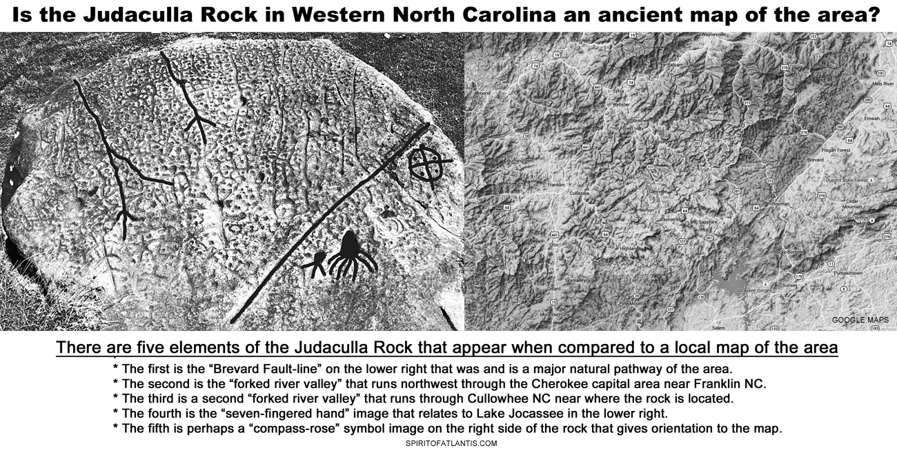 jpeg image of the Judaculla Rock and a local map where it is located